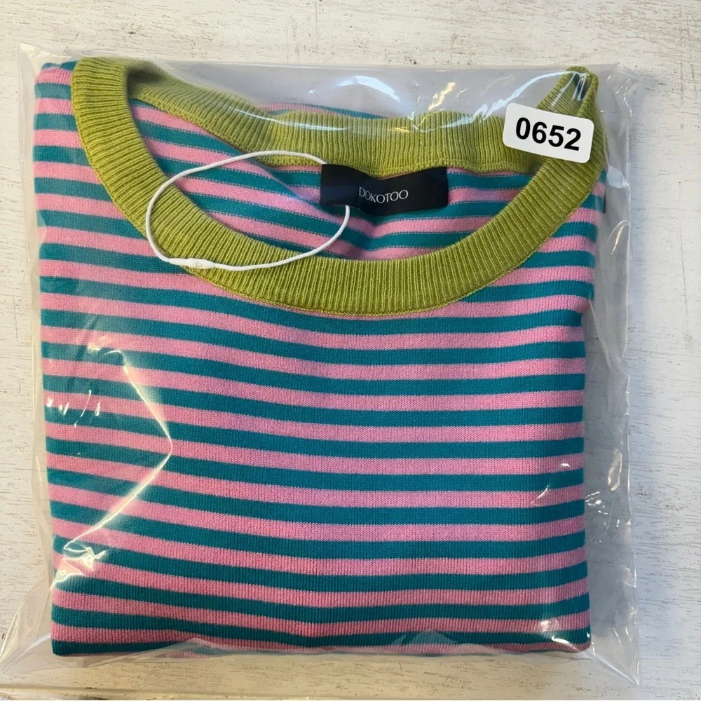 Dokotoo Stripe Knit Blouse Pink Blue 2XL - Picture 8 of 8